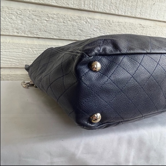 🚫SOLD🚫CHANEL Caviar Jumbo Quilted Blue Chain Monogram Tote Hobo Crossbody Bag - Picture 5 of 12